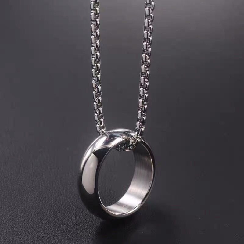 Kalung Titanium Anti karat model rollo plus liontin cincin