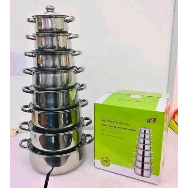 Panci Set 8 Pcs Stainless Steel Tutup Kaca HST