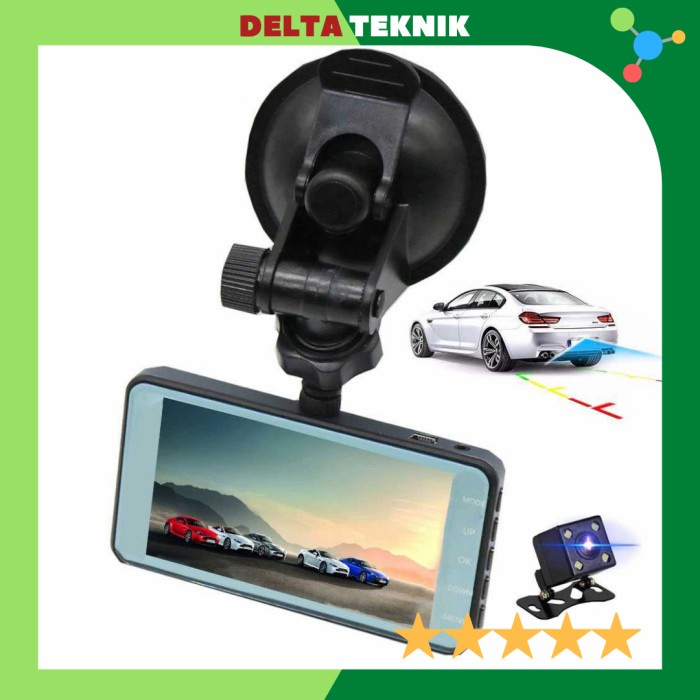 DVR Kamera Mobil 4 Inch Depan Belakang Digital LCD Lengkap Kabel Stand