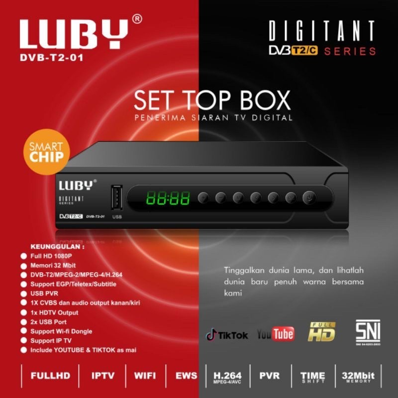 Set Top Box Luby DVB-T2-01 Full HD 1080p SNI STB TV Digital Receiver/Set Top Box Luby DVB-T2-01 TV Receiver STB Digital Murah Full HD