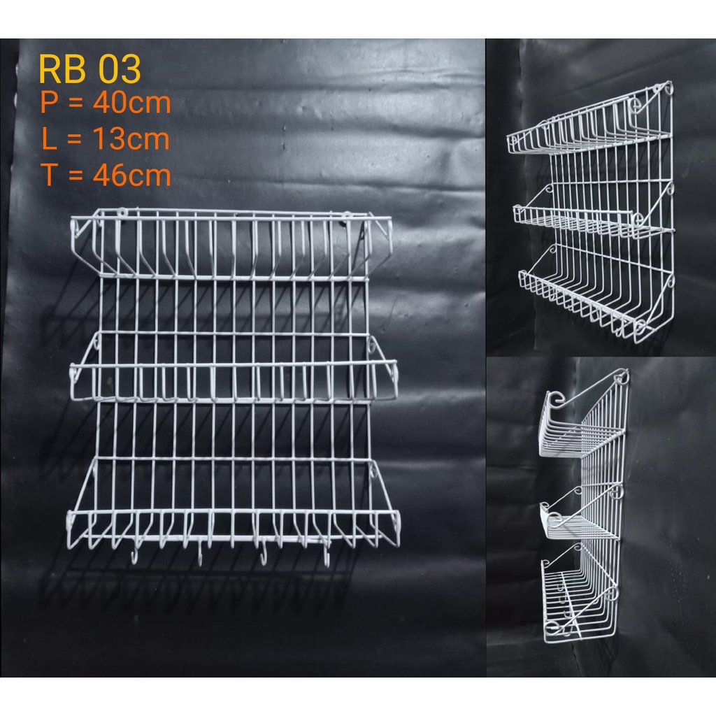 Rak gantung kawat susun 2&amp;3 putih rak tempel dinding tembok / rak bumbu / rak shampo