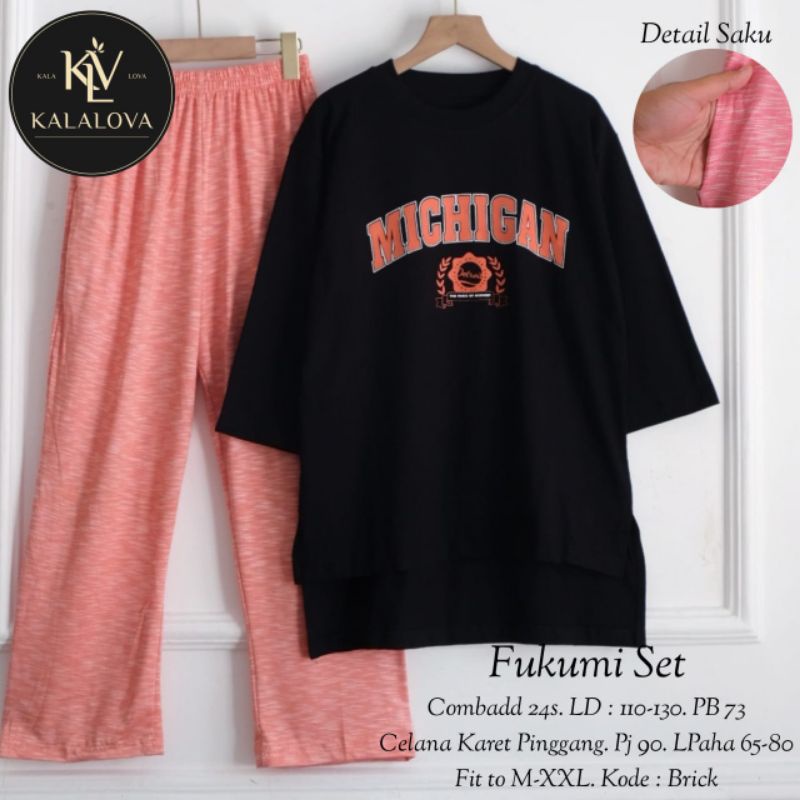FUKUMI SET BY KALALOVA | Setelan Wanita Bahan Kaos Combed 24s Jumbo LD 110-130