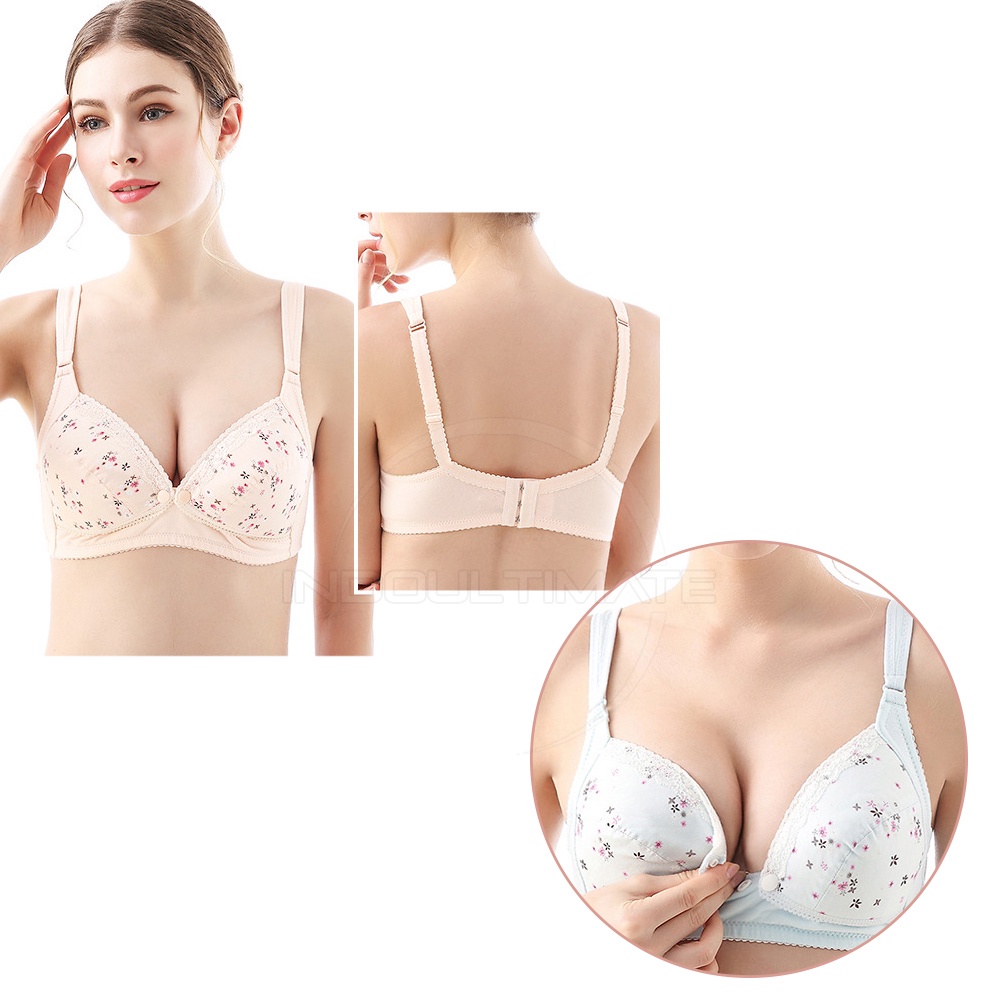 Bra Menyusui Tanpa Kawat BIM-19 Bra Menyusui Kancing Depan BH Menyusui Bayi Pakaian Dalam Wanita Cewek Perempuan Nursing Bra Maternity Bra Ibu Menyusui Bra Motif Bunga