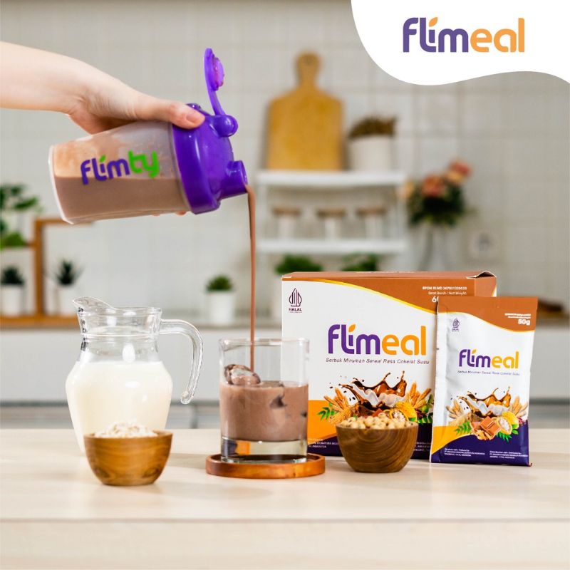 

READY Flimeal Meal Replacement rasa Coklat by Flimty - 1 Box isi 12 sachet