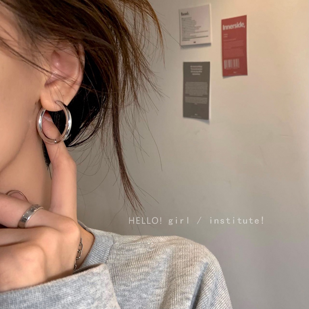 Anting Perak Korea Untuk Wanita Hypoallergenic Hoop Earring Perhiasan Y2K Aksesoris