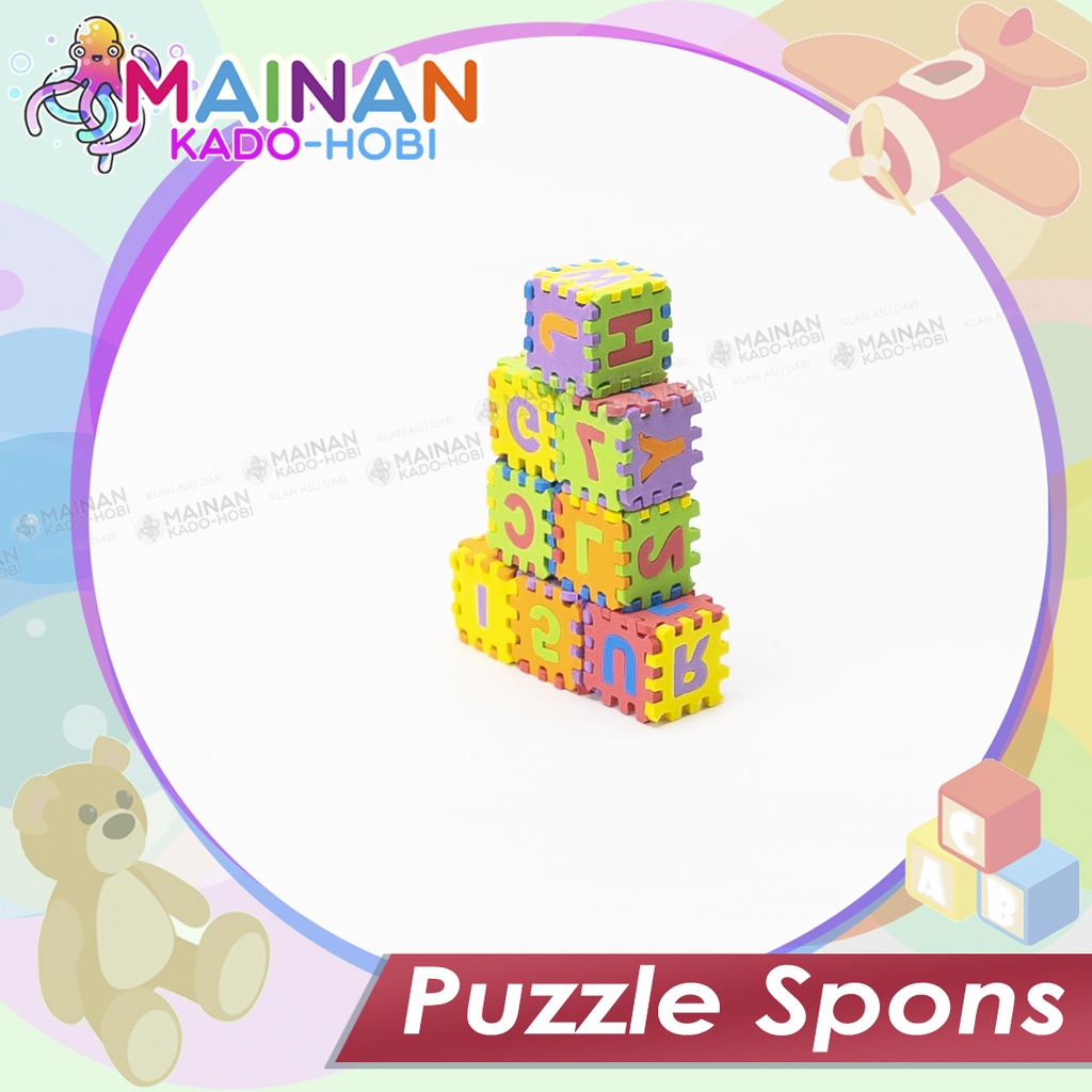 MAINAN EDUKASI ANAK SUSUN PUZZLE GABUS BUSA SPONS SPONGE HURUF ANGKA