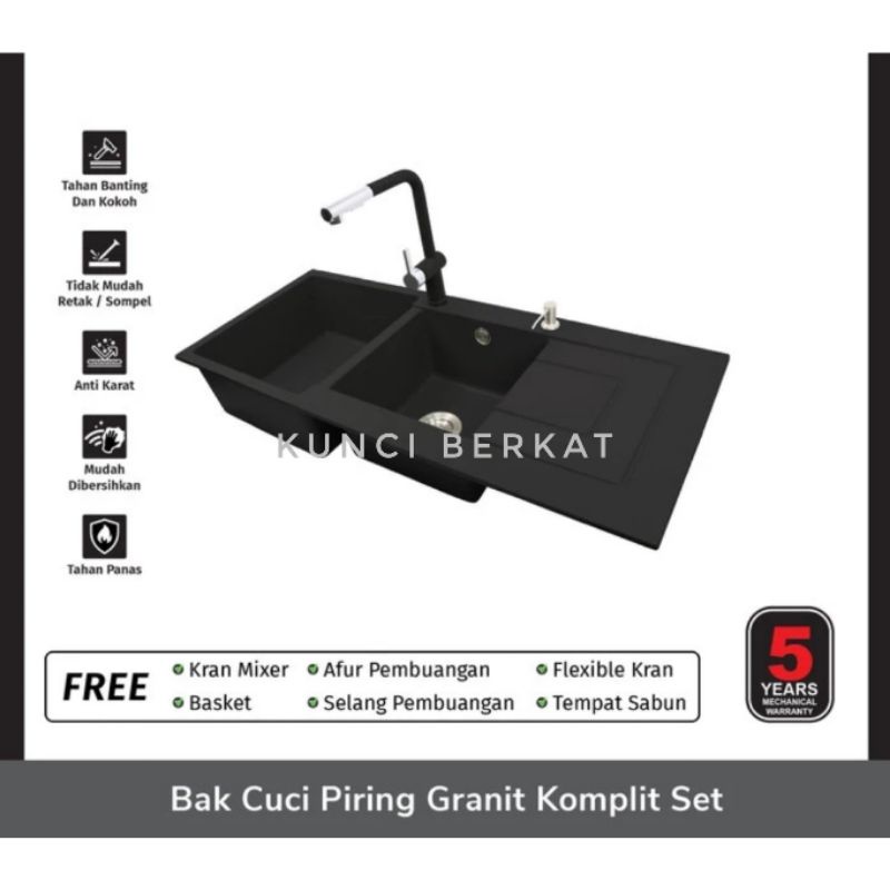 Bak Cuci Piring Granite 2 Lubang 1 Sayap 11650/Kitchen Sink Granit