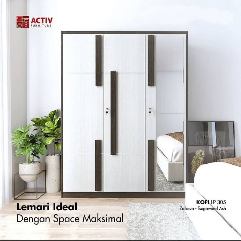 Lemari Baju / Pakaian 3 Pintu Cermin PREMIUM Lp 305 Kofi ACTIVE