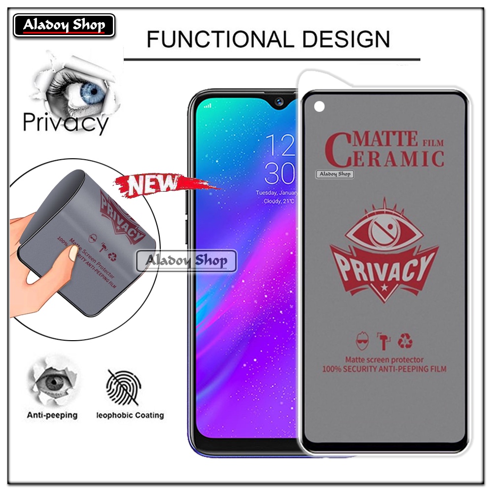 Tempered Glass Anti SPY Realme 3 Anti Gores Privacy + Tempered Glass kamera dan Skin Carbon