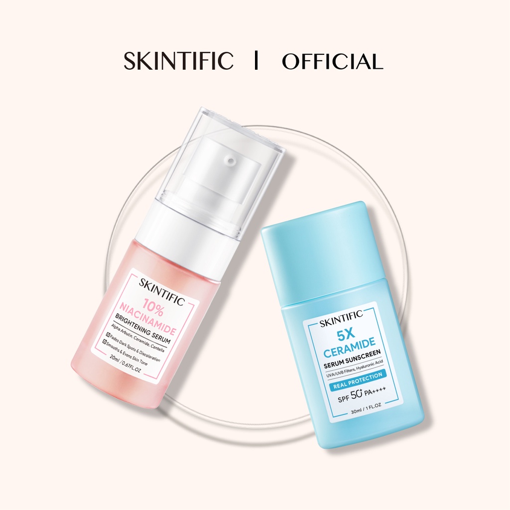 SKINTIFIC Sunscreen 5X Ceramide + Serum Niacinamide 10% 2PCS Paket Skincare Brightening Skin Mencerahkan Kulit