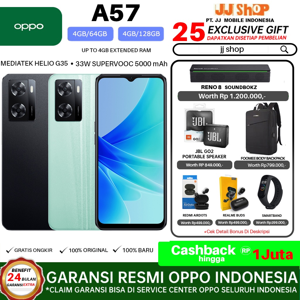 OPPO A57 2022 RAM 8GB 4GB+4GB EXTENDED ROM 128GB 64GB 8/128 4/128 8/64 / 4/64 GB GARANSI RESMI