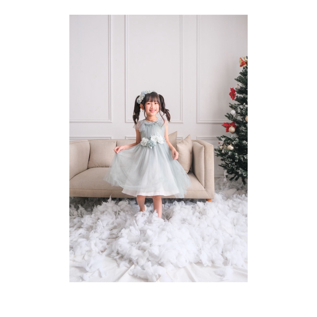 Princessa Flami Party Dress Anak Tulle Sage Dusty Green 3459
