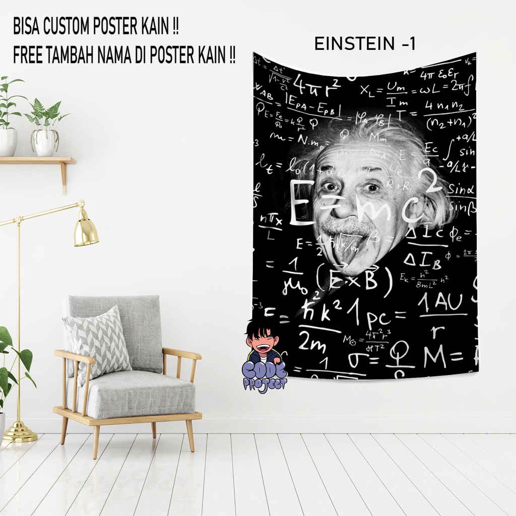 POSTER KAIN ALBERT EINSTEIN - albert einstein - poster dinding karakter - dekorasi dinding kamar - h