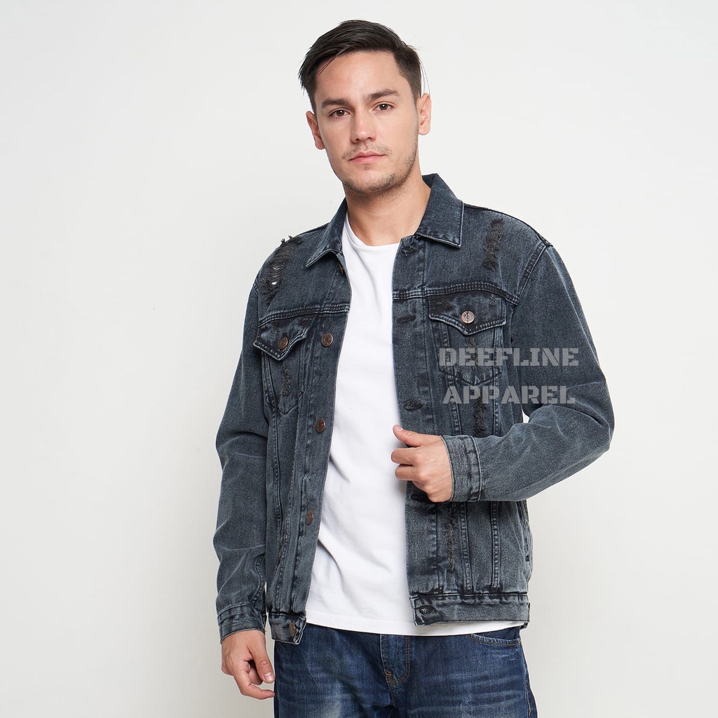 DEEFLINE - Jaket Jeans - Jaket Denim Pria - Jaket Ripped - Black Acid