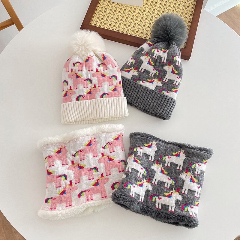 Kids beanie set winter topi syal hangat anak bayi Baby hat neck warmer import musim dingin cowok cewek unicorn