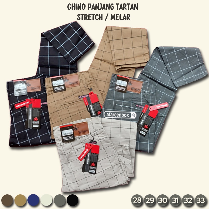 AFAREEN - Celana Tartan Pria Chino Motif Kotak-Kotak Chinos Panjang Slimfit Ankle