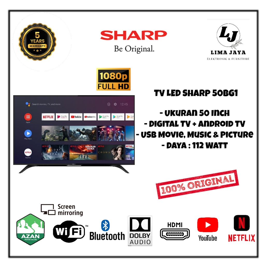 SHARP LED TV 50BG1 ANDROID + DIGITAL TV LED SHARP FULL HD 50 Inch