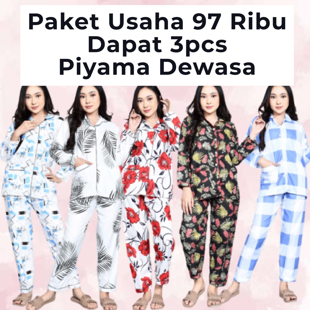 Paket Usaha Baju Tidur Piyama Wanita Dapat 3 Setel PP Harga Murah Motif Kekinian