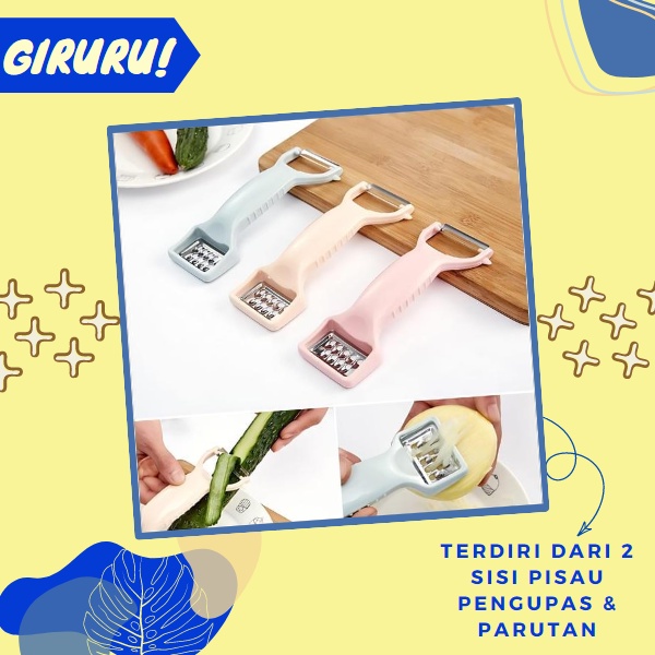 Peeler 2 In 1 Serbaguna / Pisau Pengupas / Parutan Kulit Buah dan Sayur / Pemotong Buah Sayuran / PISAU PENGUPAS KENTANG WORTEL / PEELER BUAH SLICER / 2 IN 1 Peeler Parutan Pengupas Serutan Slicer Buah Sayuran Kentang Wortel Stainless / Kupas Buah Sayur