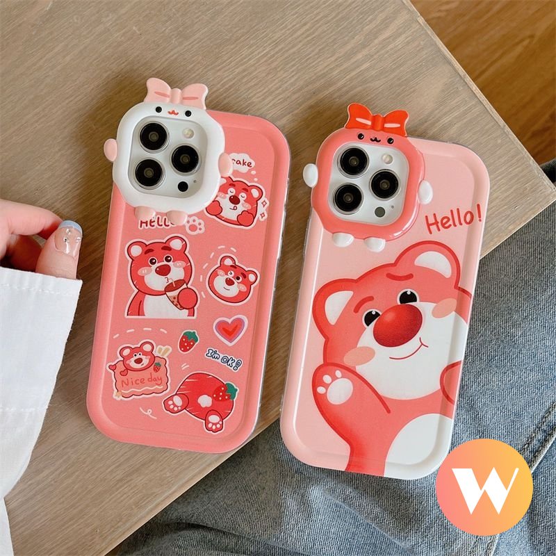 Manyo Soft Case Kartun Lucu Kompatibel Untuk iPhone 7Plus 11 13 12 14 Pro Max X7 8 14 6 6s Plus XS Max XR SE 2020 3D Bow-knot Little Monster Lovly Bear Strawberry Cover