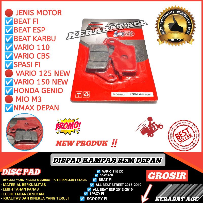 KAPAS KAMPAS REM DEPAN BEAT VARIO MIO M3 PCX DISCPAD VARIO CBS 110 125 NEW