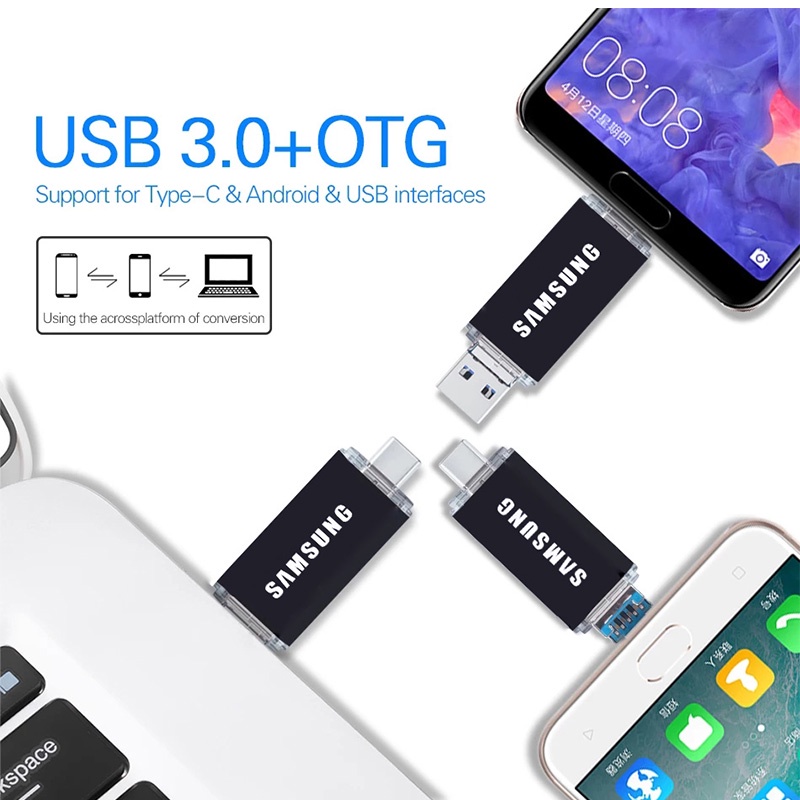 Flash Drive Tiga-Dalam-Satu Samsung Tipe-C Warna Terang 8GB/16GB/32GB/64GB/128GB/256GB/512GB/1TB/2TB micro OTG Flash Drive