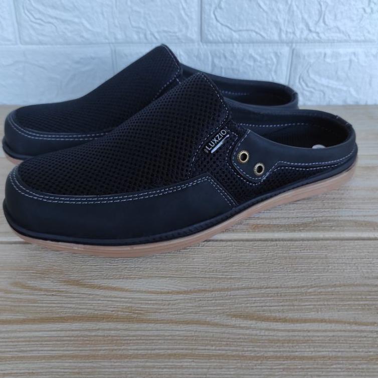 ㊤ Bustong Slop Selop Sepatu Sandal Kulit Pria Slip On Kasual Sintetis Kerja Kantoran Formal Sol Kare