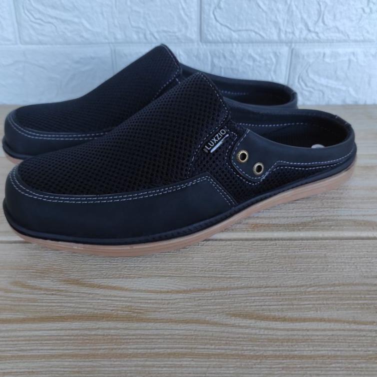 ㊤ Bustong Slop Selop Sepatu Sandal Kulit Pria Slip On Kasual Sintetis Kerja Kantoran Formal Sol Karet NEW 3493 ⌘