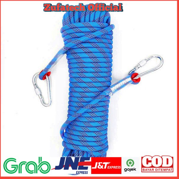 Tali Paracord Panjang Tebing Climbing Rope 10mm 20 Meter with Steel Buckle.