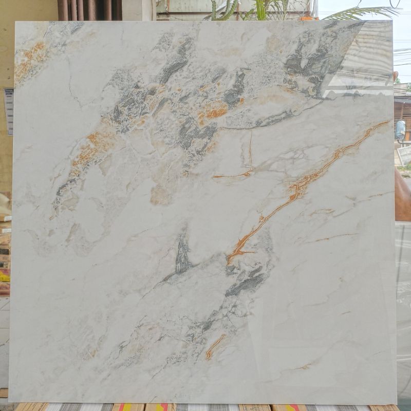 GRANIT 80x80 PUTIH MARMER ABU ORANGE GLOSSY