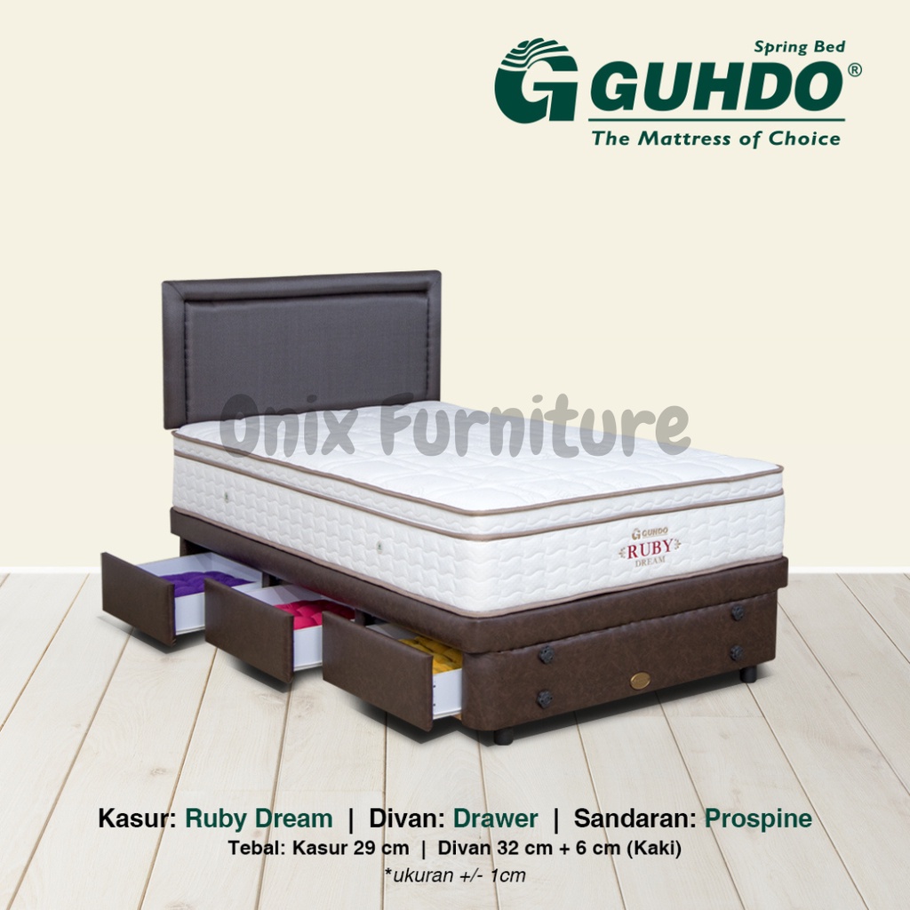 Springbed Gudho Base Drawer Ruby Prospine FULLSET 120x200 Brown