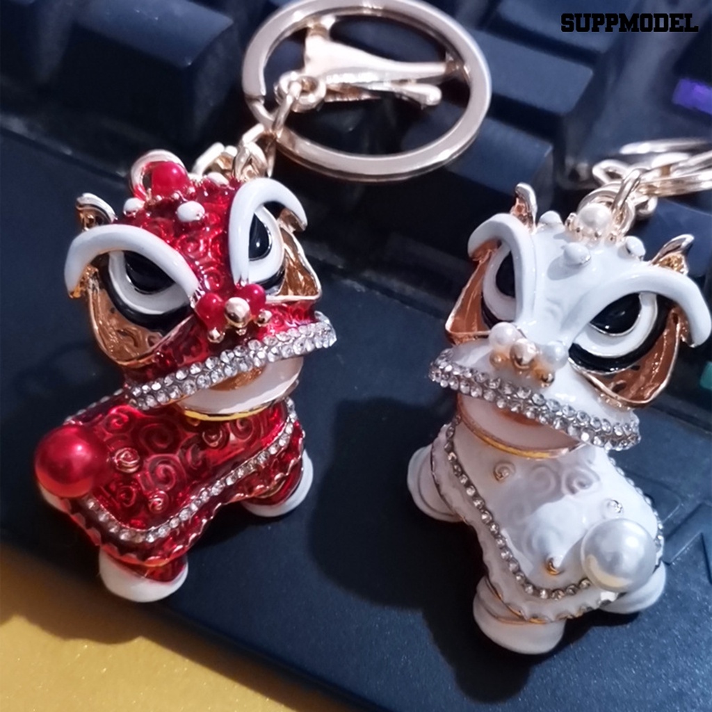 [Auto] Gantungan Kunci Mobil Berlian Imitasi Hias Gaya China Realistis Tiga Dimensi Tidak Luntur Menghias Festival Cina Kristal Dapat Diputar Lion Dance Key Ring Bag Aksesori