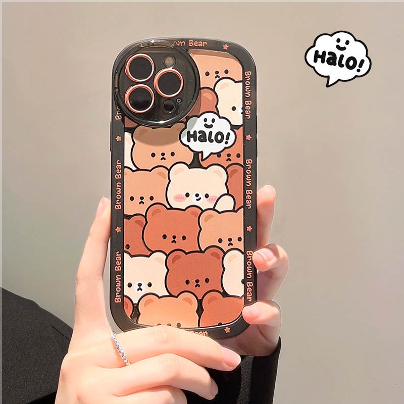 Soft Case OPPO A17 A57 2022 A77 A77S A15 A16 A16K A54 A53 A12 A5S A7 A3S A12E A31 A52 A83 A92 A37 F7 F9 A1K F1s Soft Brown Bear Bebek Kuning Motif Lebat Sarung Telepon