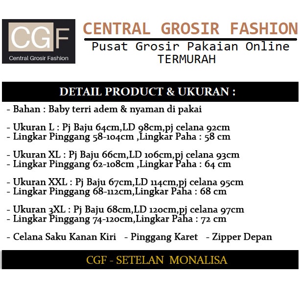 Setelan Monalisa - Central Grosir Fashion (CGF) - Ukuran L-3XL - Matt Baby Terri