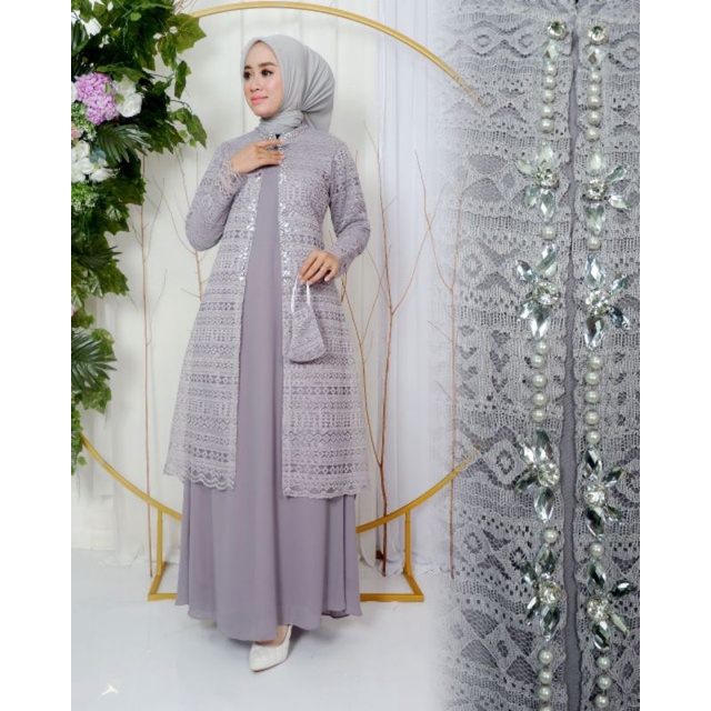 Permata Olshop / Kebaya Gamis Modern Cardigan Brukat NK / Gamis Pesta Mewah / Kebaya Gamis Kekinian / Gamis Brukat Kondangan / Brukat Payet Modern