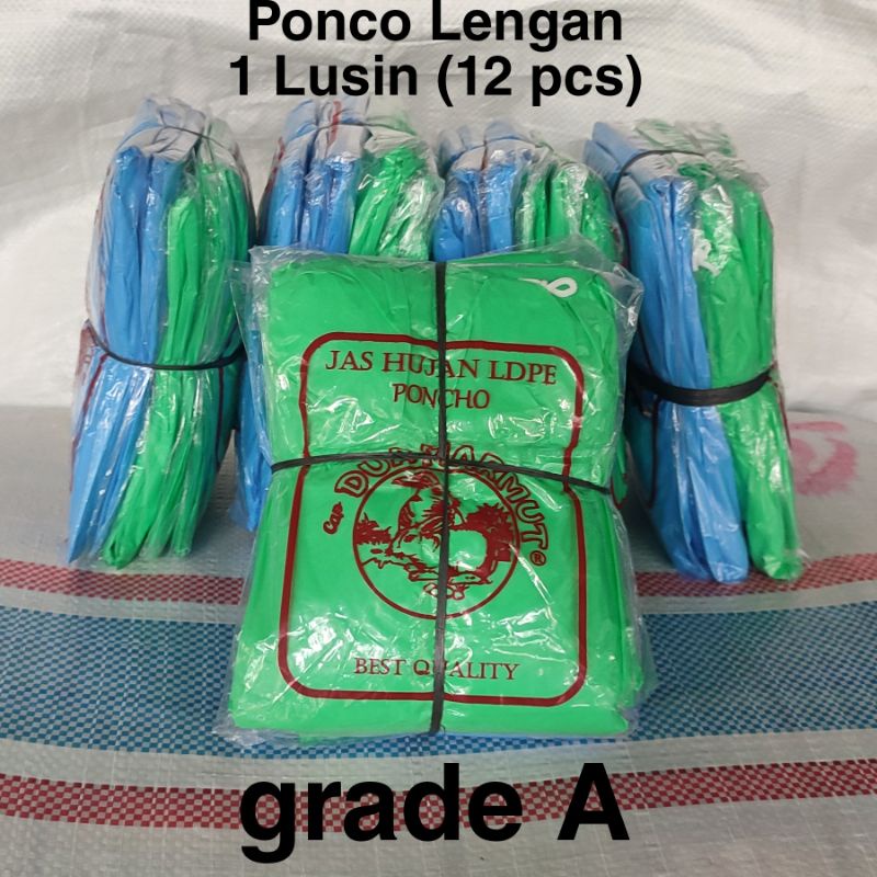 Grosir Jas Hujan Plastik ponco / jaket+celana 1 lusin (12pcs)