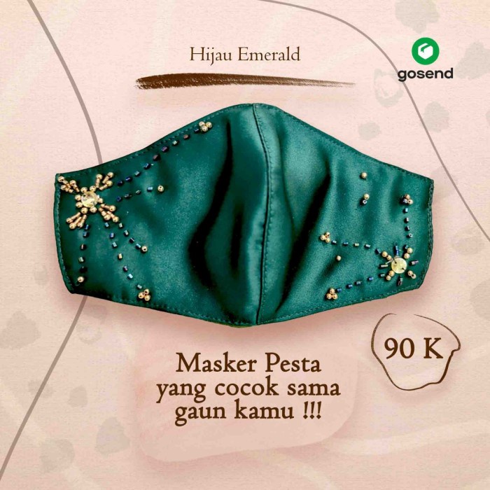 HIJAU EMERALD, MASKER KAIN BROKAT PREMIUM PAYET, MASKER FASHION/PESTA