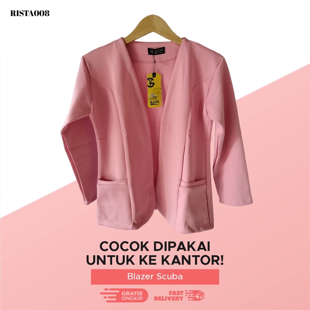 Blazer Scuba Outer Outfit Korean Style Atasan Blazer Wanita Hijab Kekinian Terlaris Terbaru