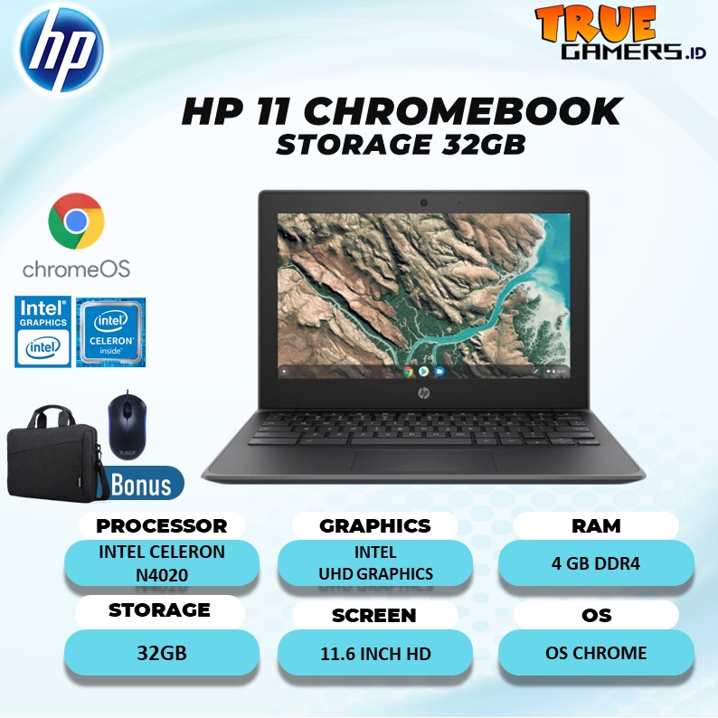 CHROMEBOOK HP 11 N4020 RAM 4GB 32GB-160GB Chrome OS 11,6