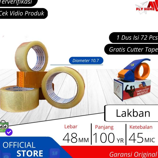 

Lakban Bening Coklat 100 Yard 1 Dus 72pcs 48MM | 45MM solasi FLY HOME