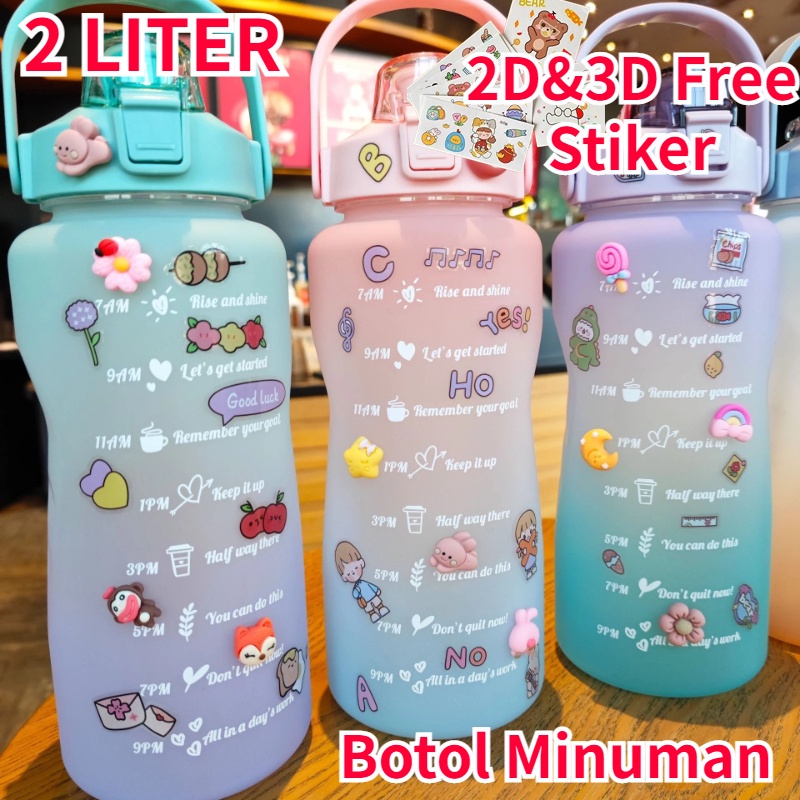 【COD】2 liter Botol minuman virus botol air kapasitas besar botol air warna plastik gradien suhu tinggi tahan 2000ML / Botol Lucu / Botol Unik