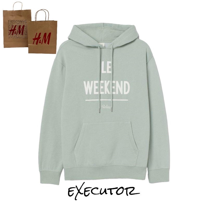 ( 8.8 ) Hoodie H&amp;M Unisex Sablon Le Weekend Hijau Tosca, Flecee Lembut Tebal, Free Papperbag