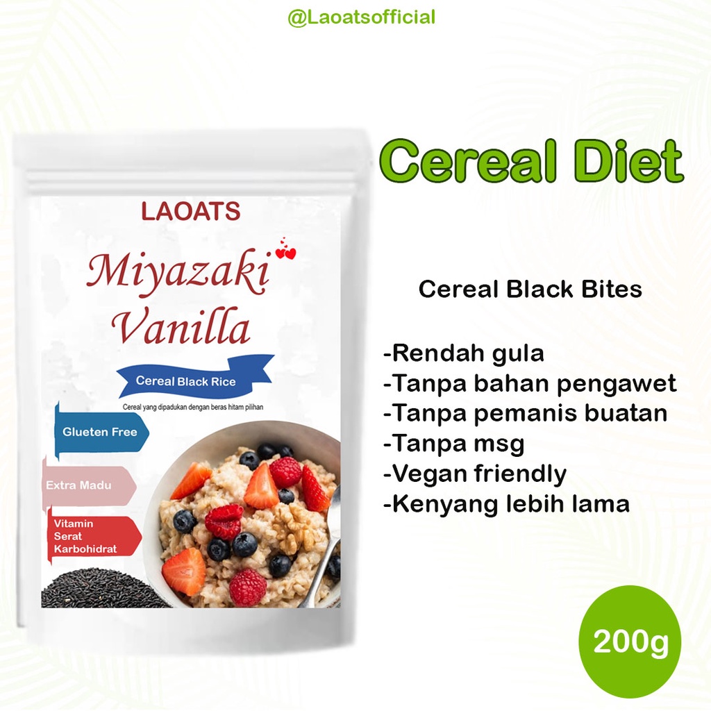 

Sereal Diet Pelangsing Penurun Berat Badan Rolled Oat Almond Milk Chia Seed Oatmeal Rendah Gula Beras Hitam Miyazaki Vanilla Laoats (200g)