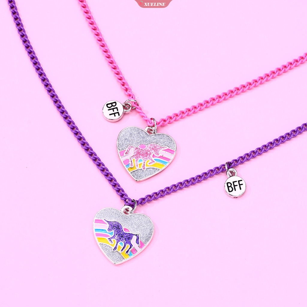 Gadis Warna-Warni Pelangi unicorn Liontin Kalung Kartun Hewan Kuda Hati Kalung Wanita Liontin Perhiasan Aksesoris [ZXL]