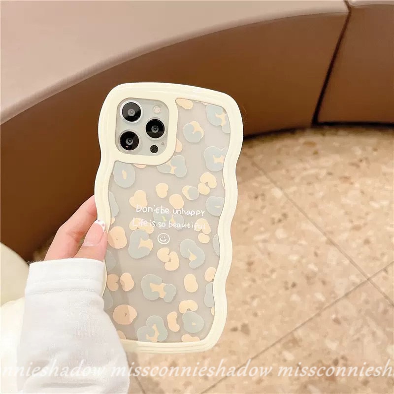 Casing Tepi Gelombang Baru Kompatibel Untuk iPhone 11 Pro MAX 7Plus 8Plus XR 6s 6 7 8 Plus 12 13 14 Pro MAX 14 Plus X XS MAX SE 2020motif Leopard Dengan Huruf Sarung Silikon Lembut