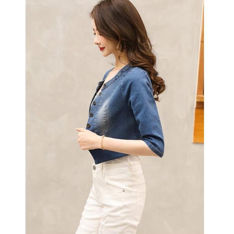 {CF.11De22ᶻ} JAKET JEANS  CROP FASHION GIRL/BLAZER JEANS WANITA/ROMPI JEANS WANITA