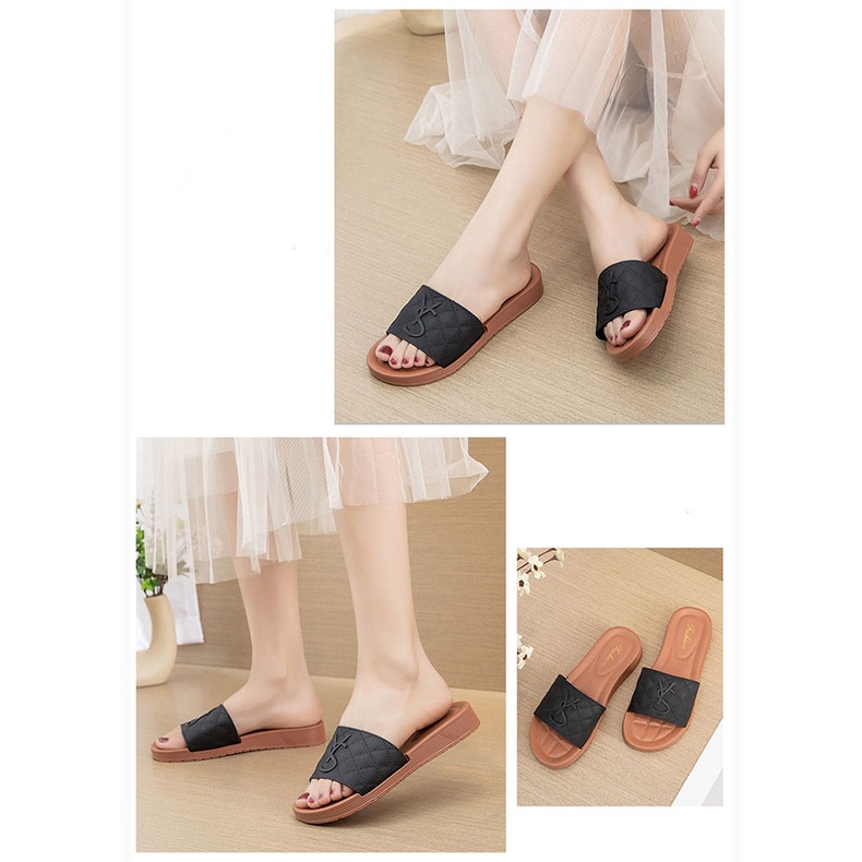 Sandal Slop Flat Sandal Wanita Slip On Fashion Style Cewek Sandal Kasual Nyaman Lentur Empuk PVC Satu7an SPT-34