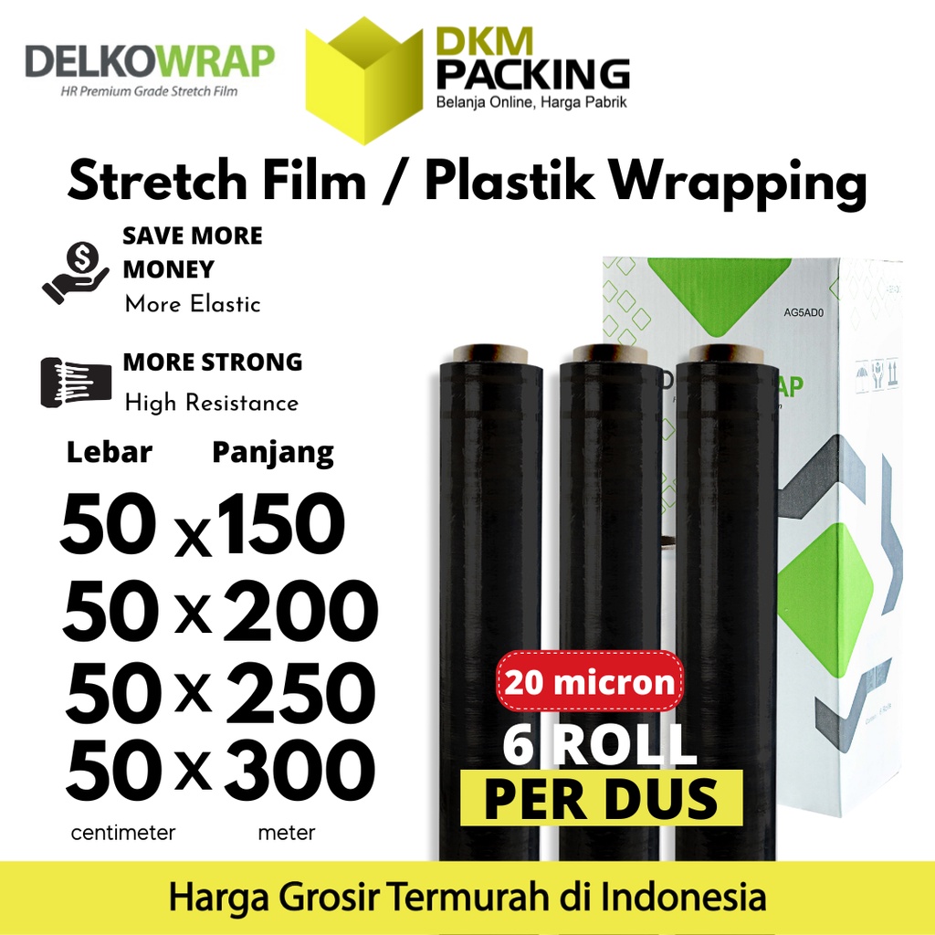

Plastik Wraping Stretch Film Plastic Wraping 50cm HITAM DELKOWRAP TEBAL KARGO / DUS
