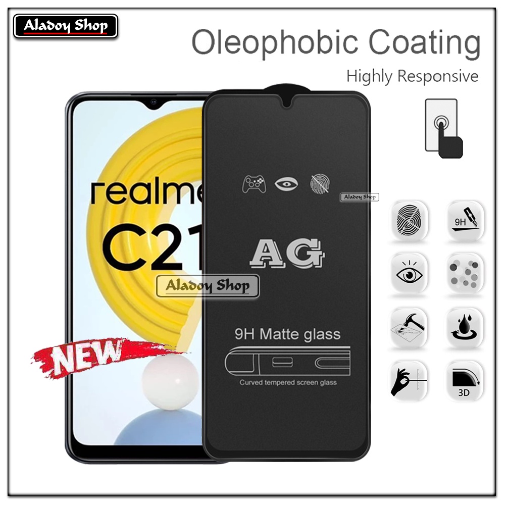 Paket 3IN1 Tempered Glass Layar Matte Anti Glare Realme C21 Free Tempered Glass Camera dan Skin Carbon