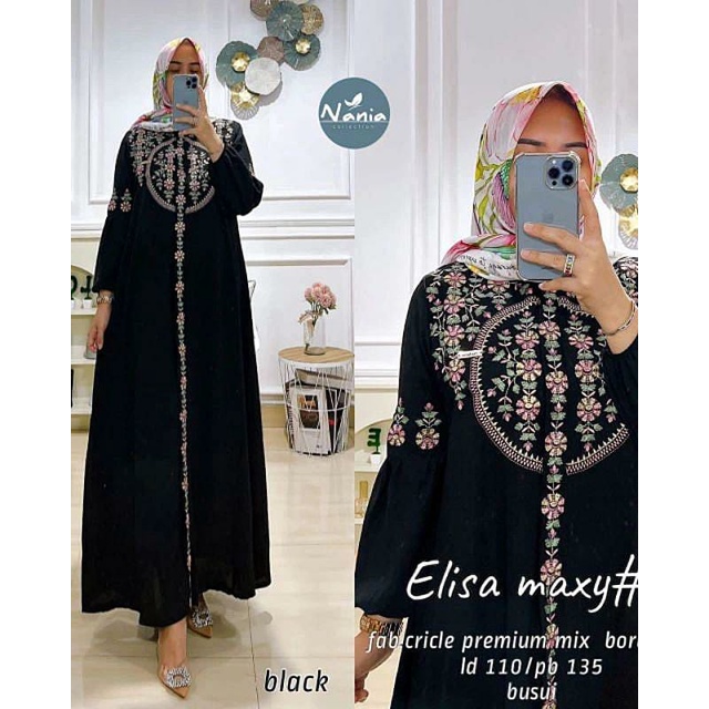 Gamis Bordir ELISA DRESS Model Terbaru Crinkle Airflow - Gamis Kondangan Model Bordir